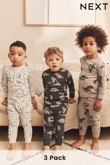 Neutral/Black Dinosaur Snuggle Pyjamas 3 Pack (9mths-10yrs) (541251) | €33 - €42