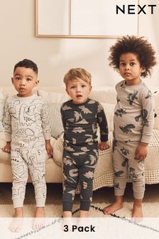 Neutral/Black Dinosaur Long Sleeve 3 Pack Pyjamas Set (9mths-10yrs) (541251) | EGP1,380 - EGP1,740