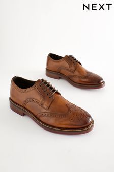 Tan Brown Leather Contrast Sole Chunky Brogues Shoes (541296) | $113