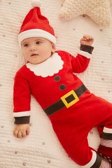 Christmas Santa Velour Baby Sleepsuit (0-3yrs) (541524) | ￥2,250 - ￥2,850