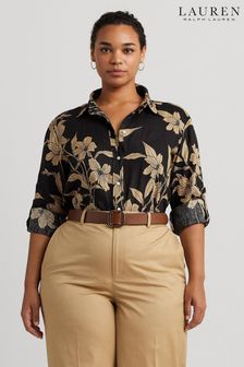 Lauren Ralph Lauren Вигнута чорна лляна сорочка з квітковим принтом (541647) | 9 670 ₴