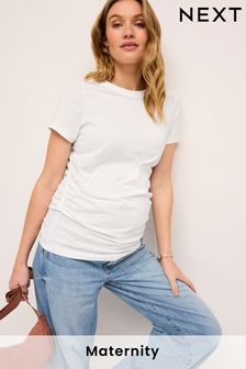White Maternity Ruched Side T-Shirt (541709) | OMR7