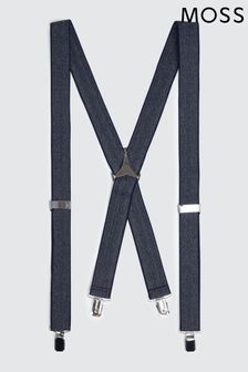 MOSS Blue Herringbone Tweed Clip On Braces (541891) | $49