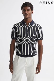 Marineblau/Weiß - Reiss Maycross Gestreiftes Polo-Shirt mit kurzem Reißverschluss (542055) | 172 €
