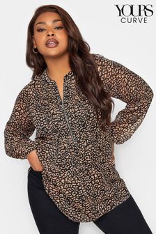 Yours Curve Brown London Zip Front Blouse (542149) | LEI 191