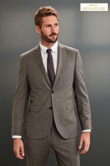 Taupe Brown Slim Fit Signature Empire Mills 100% Wool Flannel Suit: Jacket (542317) | €158