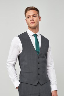 Charcoal Wool Blend Stretch Suit: Waistcoat (542745) | 25 €