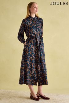 Joules Penelope Navy Bridle Print Satin Shirt Dress (542946) | ₪ 452