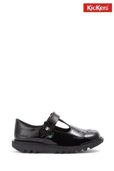 Kickers Junior Girls Kick T-Bar Bloom Patent Black Leather Shoes (543043) | OMR29