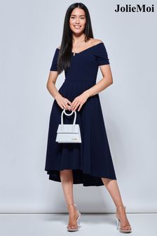 Granatowy - Sukienka midi Jolie Moi Lenora z dopasowaną górą i rozkloszowanym dołem (543208) | 410 zł