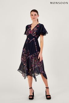 Monsoon Blue Brittany Embroidered Dress in Recycled Polyester (543767) | €94