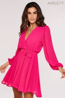 Apricot Magenta Pink Chiffon Long Sleeve Wrap Dress (544357) | €21.50