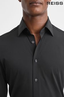 Reiss Black Voyager Slim Fit Button-Through Travel Shirt (544794) | 941 QAR