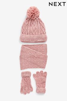 Chenille Pink Hat, Gloves And Scarf Set (3-16yrs) (545491) | 9,370 Ft - 10,410 Ft