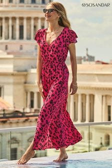 Sosandar Pink Leopard Print Split Beach Maxi Dress (545566) | AED272