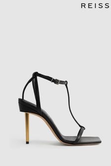 Reiss Black Sophia Italian Leather Strappy Heels (545638) | $698