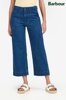 Barbour® Blue Mid Wash Southport Wide Leg Cropped Denim Jeans (545726) | $195