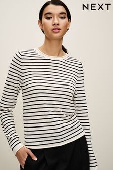 Black and White Stripe Roll Edge Detail Jumper (545896) | AED40