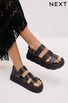 Black Regular/Wide Fit Chunky Platform Sandals (545912) | ￥5,830