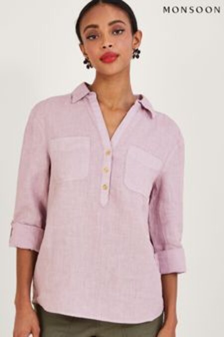 Monsoon Purple Pocket Detail Collared Linen Shirt (546748) | 80 €