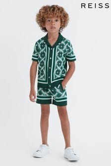 أخضر متعدد الألوان - Reiss Hyde Knitted Cuban Collar Button-through Shirt (546877) | 35 ر.ع