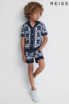 Mornarsko modra - Reiss Hyde Knitted Cuban Collar Button-through Shirt (546896) | €52