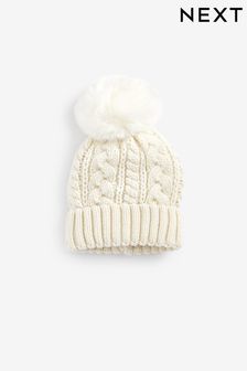 White Cable Knit Pom Pom Beanie Hat (3mths-16yrs) (546958) | 3,120 Ft - 5,200 Ft