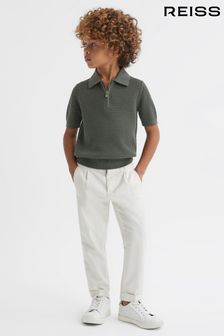 Reiss Dark Sage Burnham Junior Textured Half-Zip Polo T-Shirt (547139) | OMR27