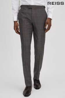 Reiss Brown Multi Fantasy Slim Fit Wool Check Trousers (547193) | SGD 546
