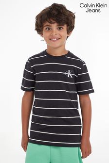 Czarny T-shirt chłopięcy Calvin Klein Jeans w paski (547271) | 142 zł