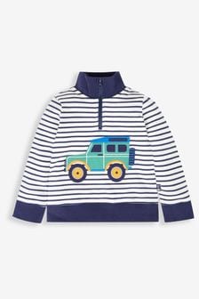 米白色/海軍藍條紋4x4汽車 - Jojo Maman Bébé男童款汽車貼花半拉鏈運動衫 (547293) | NT$1,120