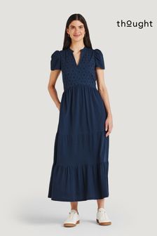 Robe brodée en coton bio Thought Merope bleue (547576) | €47