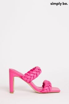 Розовые плетеные босоножки на каблуке для широкой стопы Simply Be (547587) | €23