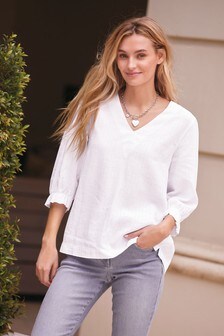 Haut manches bouffantes effet lin