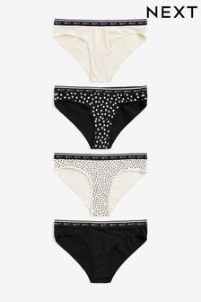 Monochrome/Spot Print Bikini Cotton Rich Logo Knickers 4 Pack (548014) | $28