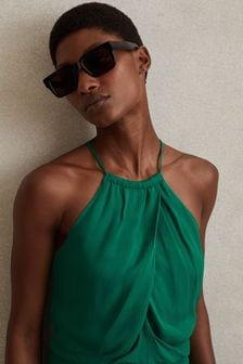 Reiss Green Elliana Drape Front Midi Dress (548134) | €241