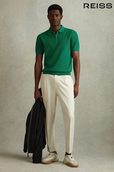 Reiss Bright Green Burnham Cotton Blend Textured Half Zip Polo Shirt (548444) | €142