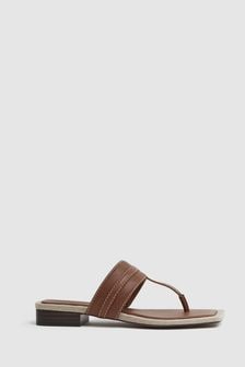 Reiss Tan Quinn Leather Strap Thong Sandals (548452) | $350
