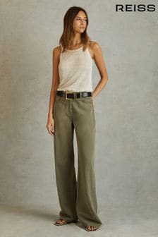 Kaki - Reiss barvane hlače s širokimi hlačnicami Colorado (548553) | €157