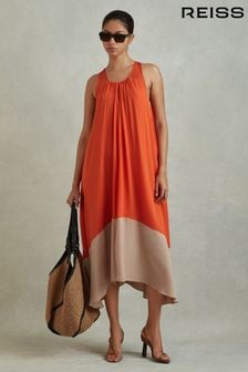 Reiss Orange Elias Ruched Dipped Hem Midi Dress (548613) | 143,640 Ft