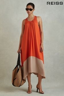 Reiss Orange Elias Ruched Dipped Hem Midi Dress (548613) | $403