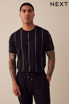 Black Vertical Stripe T-Shirt (548715) | OMR10
