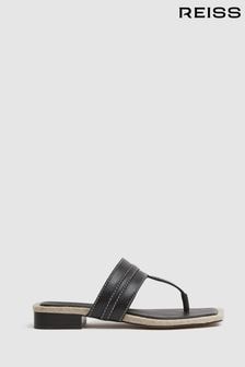 Reiss Black Quinn Leather Strap Thong Sandals (548735) | AED1,066