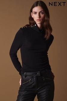 Črna - Premium majica z dolgimi rokavi in zavihanim ovratnikom (548784) | €16