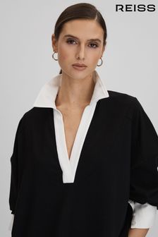 Reiss Black/White Aspen Oversized Cotton Open Collar Jumper (548872) | 181 €