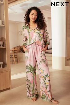 Pink Tropical Linen Blend Button Through Pyjamas (548877) | ₪ 160