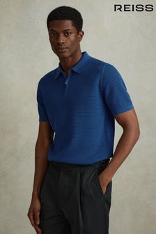 Reiss Burnham Cotton Blend Textured Half Zip Polo Shirt