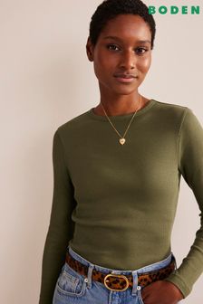Boden Green Cotton Ribbed Long Sleeve Top (548981) | 27 €