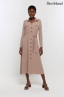 River Island Brown Utility Belted Midi Dress (549560) | 34 €