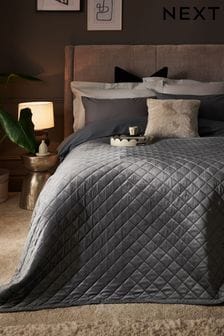 Charcoal Grey Hamilton Velvet Quilted Bedspread (549834) | SGD 80 - SGD 145